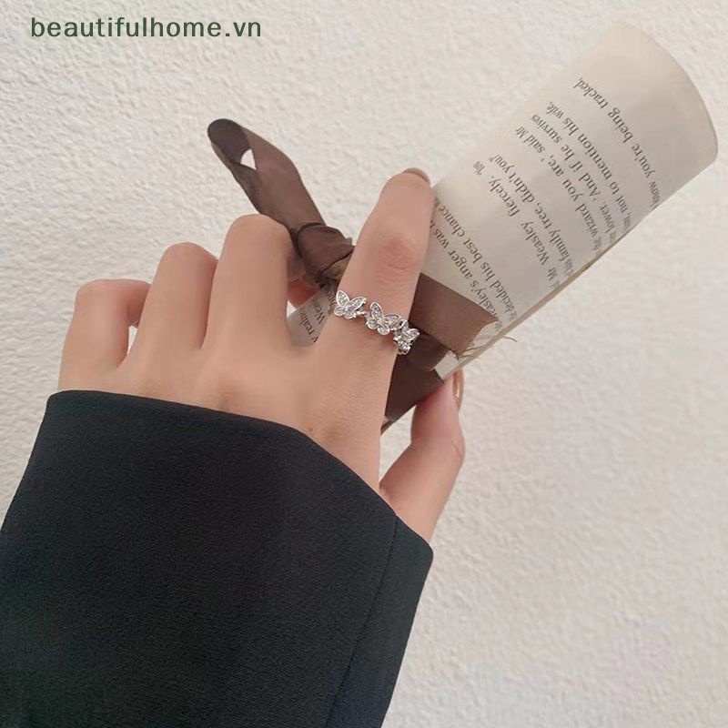 Nhẫn Mở Hình Bướm Đính Đá Zircon Lấp Lánh Có Thể Điều Chỉnh Thời Trang Cho Nữ