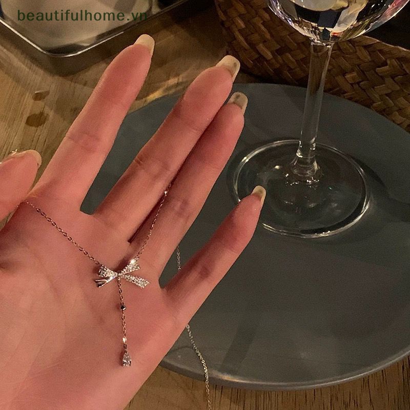 Dây Chuyền Mặt Nơ Tua Rua Đính Đá Zircon Thanh Lịch Thời Trang Hàn Quốc Cho Nữ [Beautyhome]