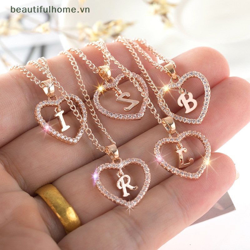 Vòng cổ Mặt 26 Chữ Cái Đính Đá Zircon Trái Tim Bằng Thép Không Gỉ Cho Nữ