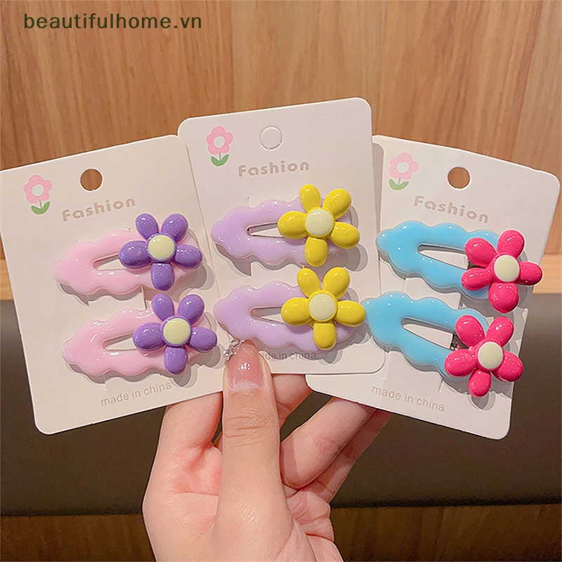 Bộ 2 Kẹp Tóc Hình Hoa Nhiều Màu Sắc Ngọt Ngào Dễ Thương