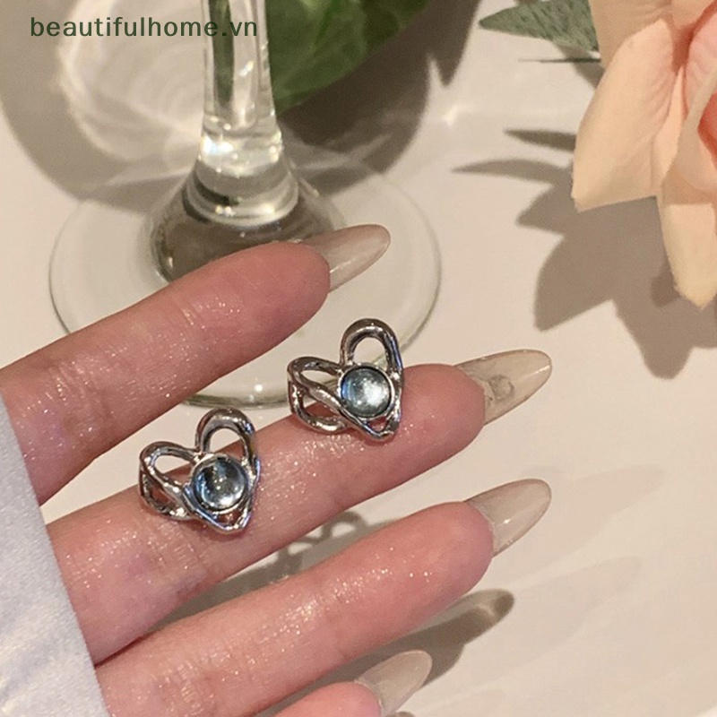 [beautifulhome] Bông Tai Kim Loại Hình Trái Tim Đơn Giản Thời Trang Mới Lấp Lánh Dành Cho Nữ [beauty]