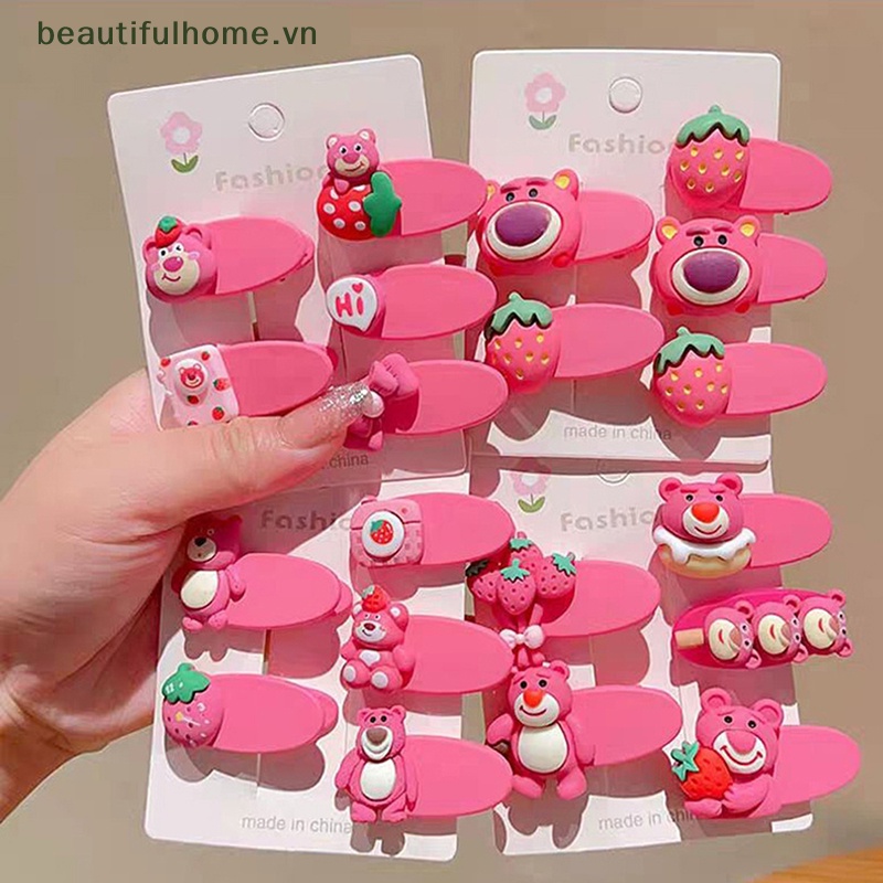 Bộ 5 Kẹp Tóc Hình Gấu / Dâu Tây Hoạt Hình Dễ Thương Cho Bé Gái