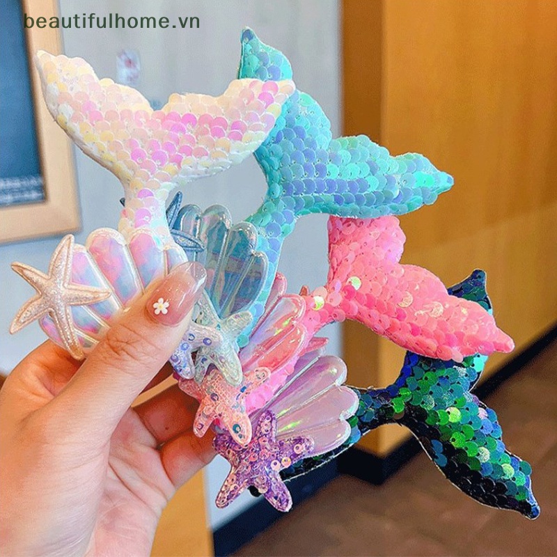Kẹp Tóc Hình Vỏ Sò / Sao Biển / Vỏ Sò Đính Kim Sa Nhiều Màu Dễ Thương Cho Bé Gái [beauty]