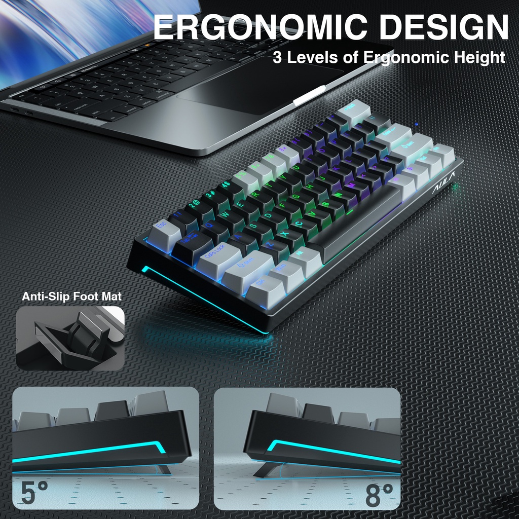 Bàn phím cơ chơi game F3261 Công tắc có thể tráo đổi nhanh đèn LED 61 phím cho hệ thống MAC/Windows