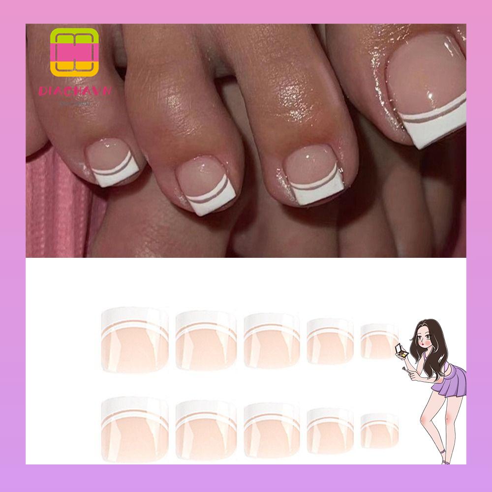Set 24 Móng Chân Giả Hình Vuông Ngắn Phong Cách Pháp