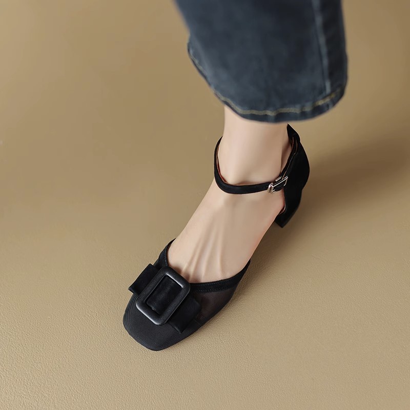 Duoya Tóc Thẳng ~ [Hàng Có Sẵn] Giày Sandal Bít Mũi Rỗng Dày Dây Thắt Nơ Bằng Da Thật Mềm Mại Có Lỗ Khóa Màu Sắc Miễn Phí Vận Chuyển Cho