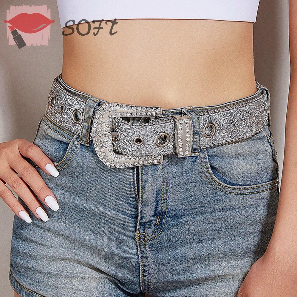 Thắt Lưng Da PU Đính Đá Lấp Lánh Thời Trang Cho Nữ