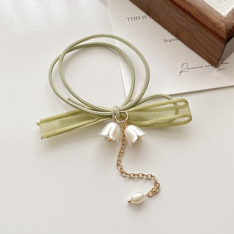Dây Buộc Tóc Cao Su Màu Xanh Lá In Hoa Lily Phong Cách Thung Lũng Đẹp Mắt Thời Trang Hàn Quốc Mùa Hè Dành Cho Bạn Nữ