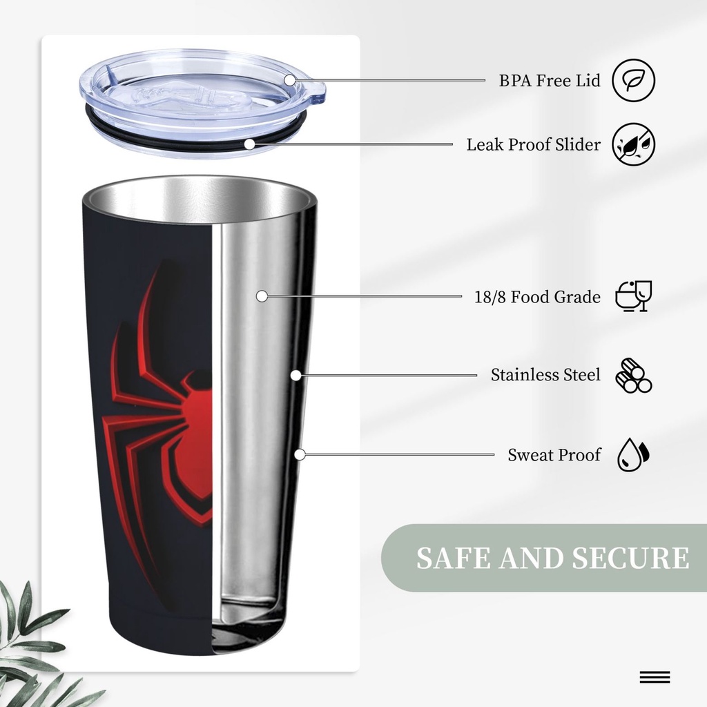 Cốc Cà Phê In Hình Spiderman B20oz Bằng Thép Không Gỉ Kèm Cọ Vệ Sinh