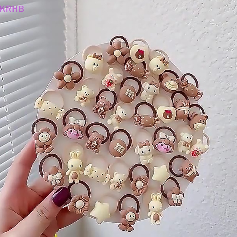 Set 10 Dây Cột Tóc Co Giãn Hình Gấu / Thỏ Mini Dễ Thương Cho Bé Gái Mới