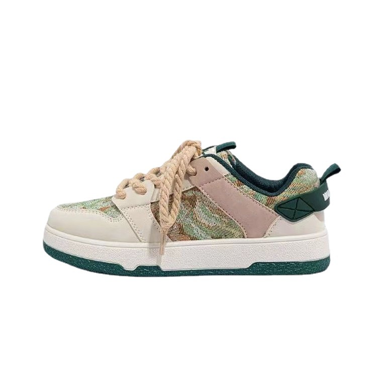 Giày Thể Thao Đế Cao Su Mềm Màu Hồng Và Xanh Lá Phong Cách Retro Dành Cho Nữ