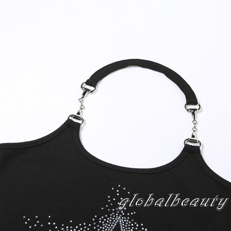 Áo Croptop Hai Dây Hở Lưng In Họa Tiết Ngôi Sao Đính Đá Thời Trang Đường Phố Mùa Hè Cho Nữ