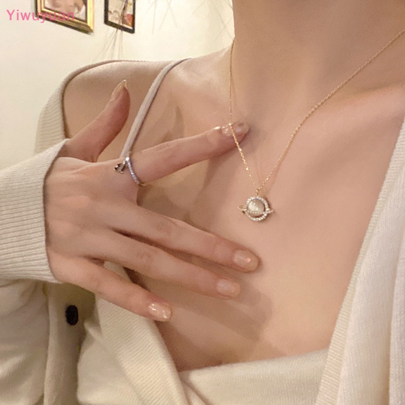 < Yiwuyuan > Vòng cổ Mặt Hình Hành Tinh Đính Đá Zircon Nhẹ Nhàng Thanh Lịch Thời Trang Dành Cho Nữ
