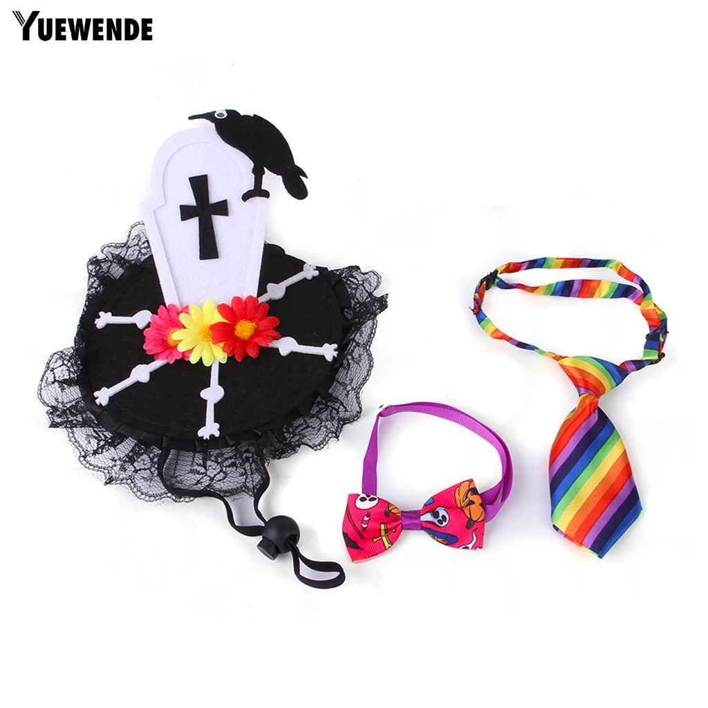 Yq.e 1 Set Phụ Kiện Cài Cổ + Mũ Hóa Trang Halloween Họa Tiết Hoa Siêu Nhẹ Có Thể Điều Chỉnh Cho Thú Cưng