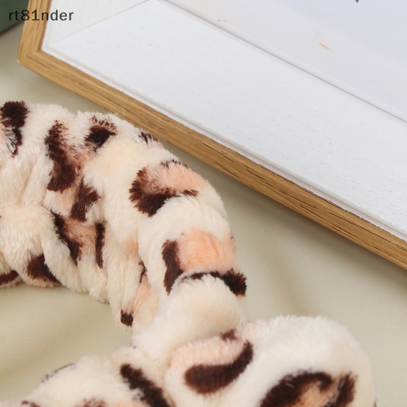 Rt Băng Đô Cài Tóc Rửa Mặt Bằng Lông Cừu San Hô Họa Tiết Da Báo Cho Nữ