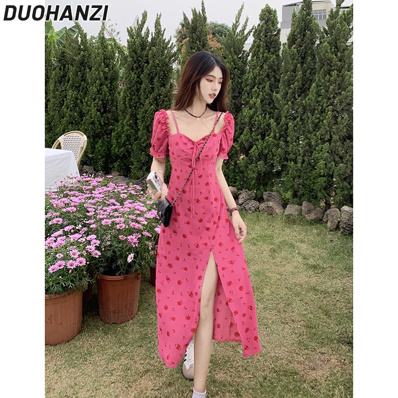 Đầm Cổ Vuông Tay Ngắn Chiết Eo Phong Cách Thời Trang Pháp Dành Cho Nữ