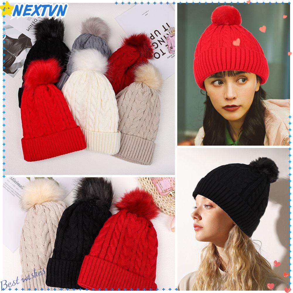 Mũ Len Beanie Đính Quả Bông Thời Trang Cho Nữ