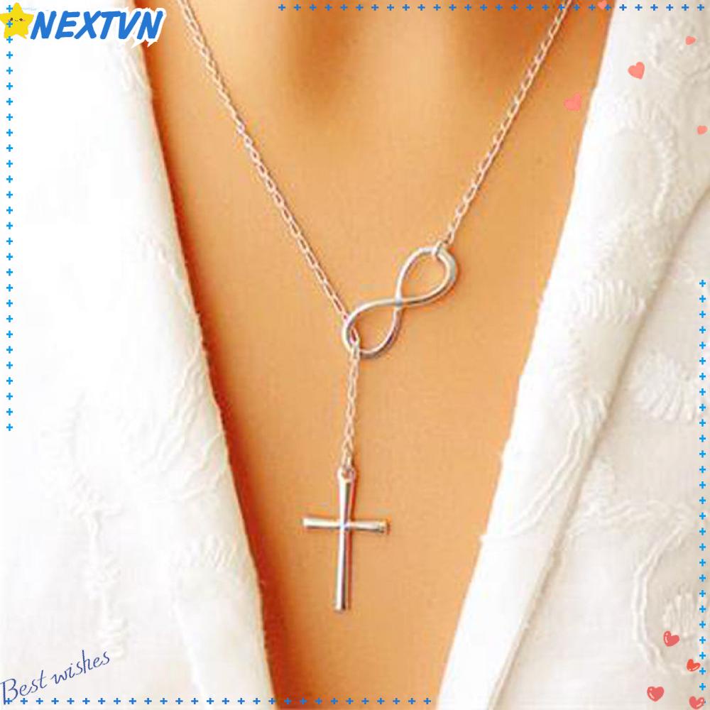 Dây chuyền dạng chuỗi xích thời trang đơn giản thanh lịch thiết kế chéo mặt hình kí hiệu vô cực dành cho nữ