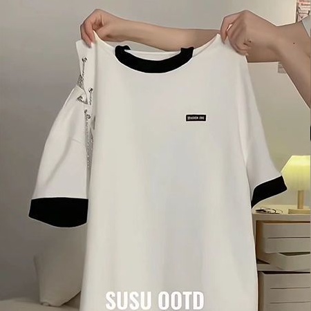 Set Áo Trễ Vai Dáng Rộng Có Khoá Kéo + Quần Sọt Phong Cách Hàn Quốc