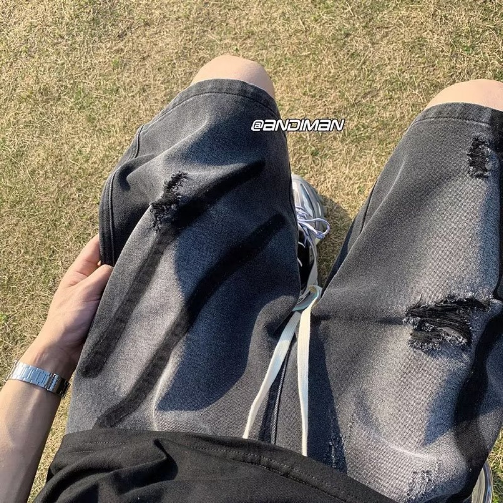 Quần Short Denim Dáng Rộng In Họa Tiết Phong Cách Đường Phố Thời Trang Mùa Hè Cho Nam