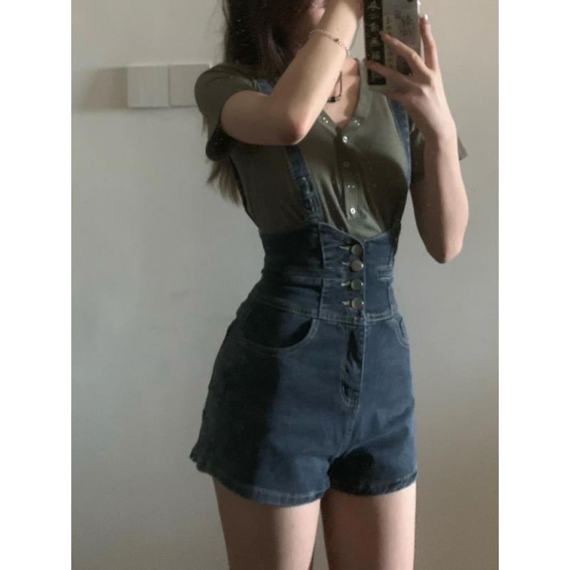 Ultra Quần Yếm Denim Lưng Cao Dáng Ôm Thời Trang Retro Cá Tính Cho Nữ