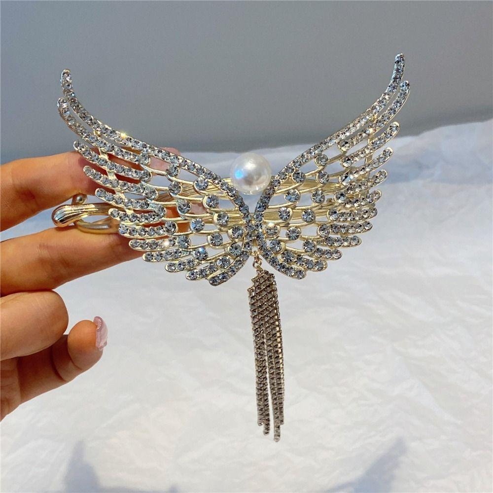 OCEANMAP Kẹp Tóc Hình Cánh Thiên Thần Phối Tua Rua Phong Cách Hàn Quốc Thanh Lịch Dành Cho Nữ