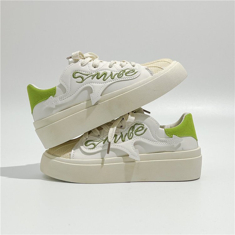 Giày Thể Thao Vải Bạt Mũi Vỏ Sò Thêu Chữ Phong Cách Hong Kong Cho Nữ