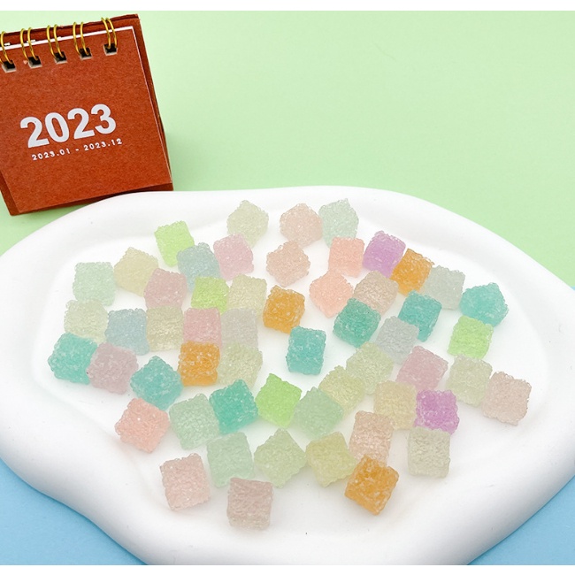 Mô hình kẹo đường hình vuông dạ quang nhiều màu phát sáng trang trí nhà búp bê, DIY