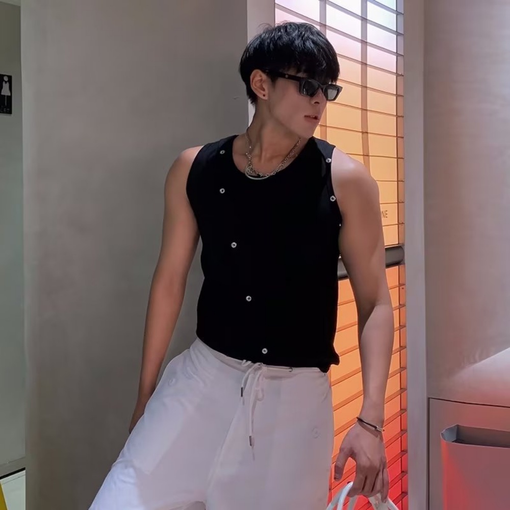 Áo Thun Sát Nách Dáng Ôm Cài Nút Xây Dựng Thời Trang Mùa Hè Cao Cấp Cho Nam