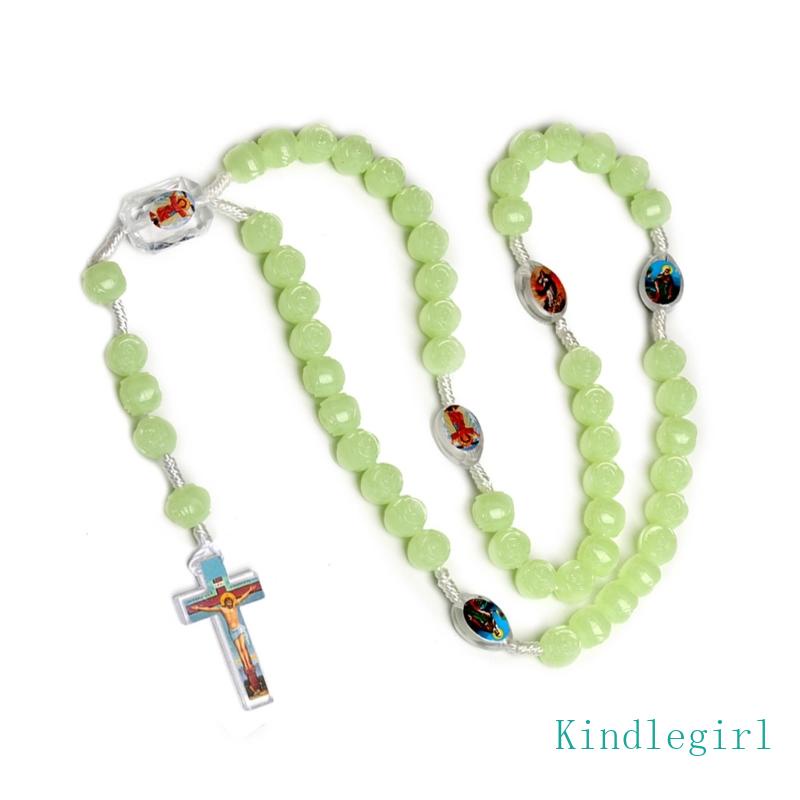 King Rosary Vòng cổ Chuỗi Hạt Resin Phát Quang Hình Chữ Thập Không Phai Màu Phong Cách Hip hop Cho Nữ Je