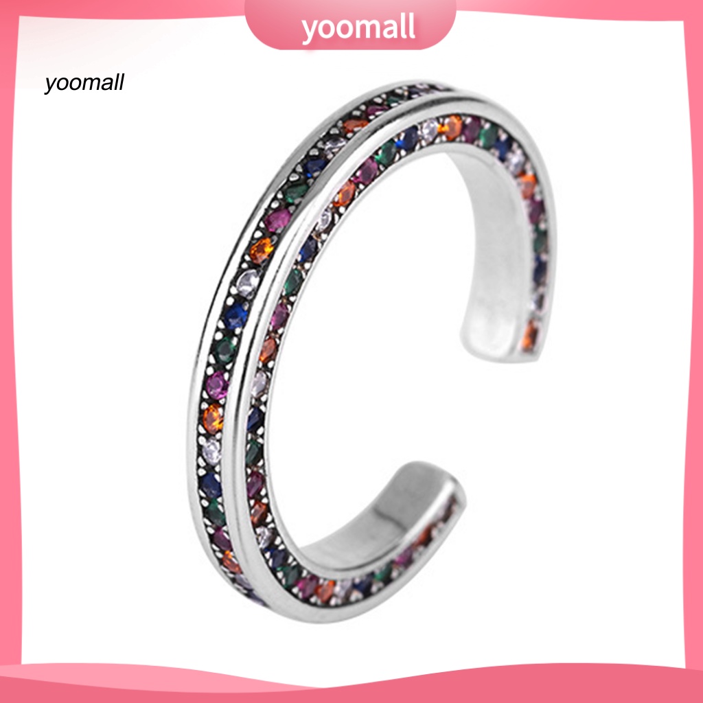 Nhẫn Hở Đính Đá Màu Cầu Vồng Lấp Lánh Thời Trang Cho Nữ