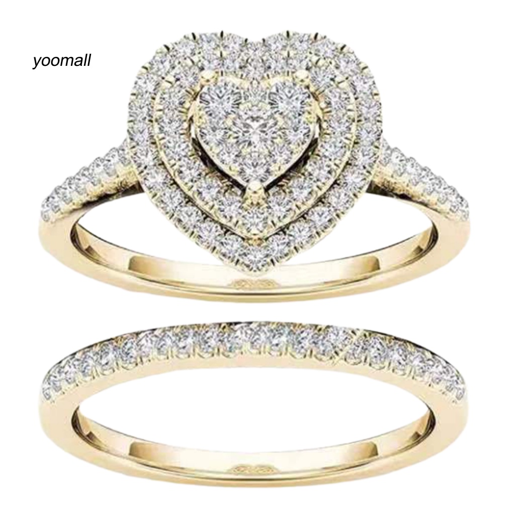 Set 2 Nhẫn Đeo Tay Kim Loại Đính Đá Thời Trang Cho Nữ