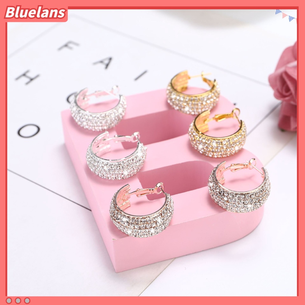 [BLS] Bông Tai Đính Kim Cương Giả Rộng Màu Trắng Phổ Biến Cho Nữ