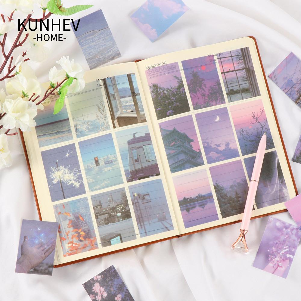 KUNHEV Bộ 50 miếng dán tự dính Washi hình phong cảnh thiên nhiên cây hoa dán ghi nhớ cho album ảnh/tạp chí/nhật ký/sổ kế hoạch