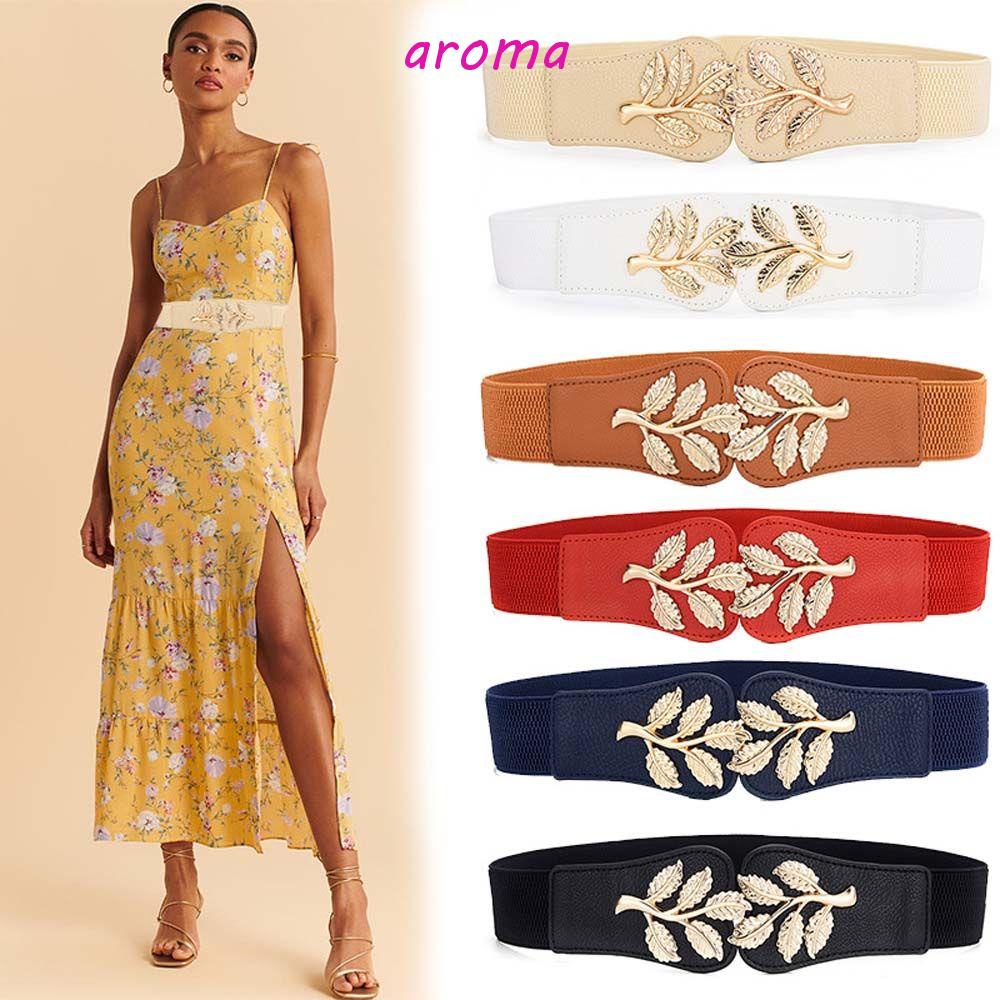 Thắt Lưng Co Giãn Khóa Kim Loại Họa Tiết Hoa Vintage Cho Nữ