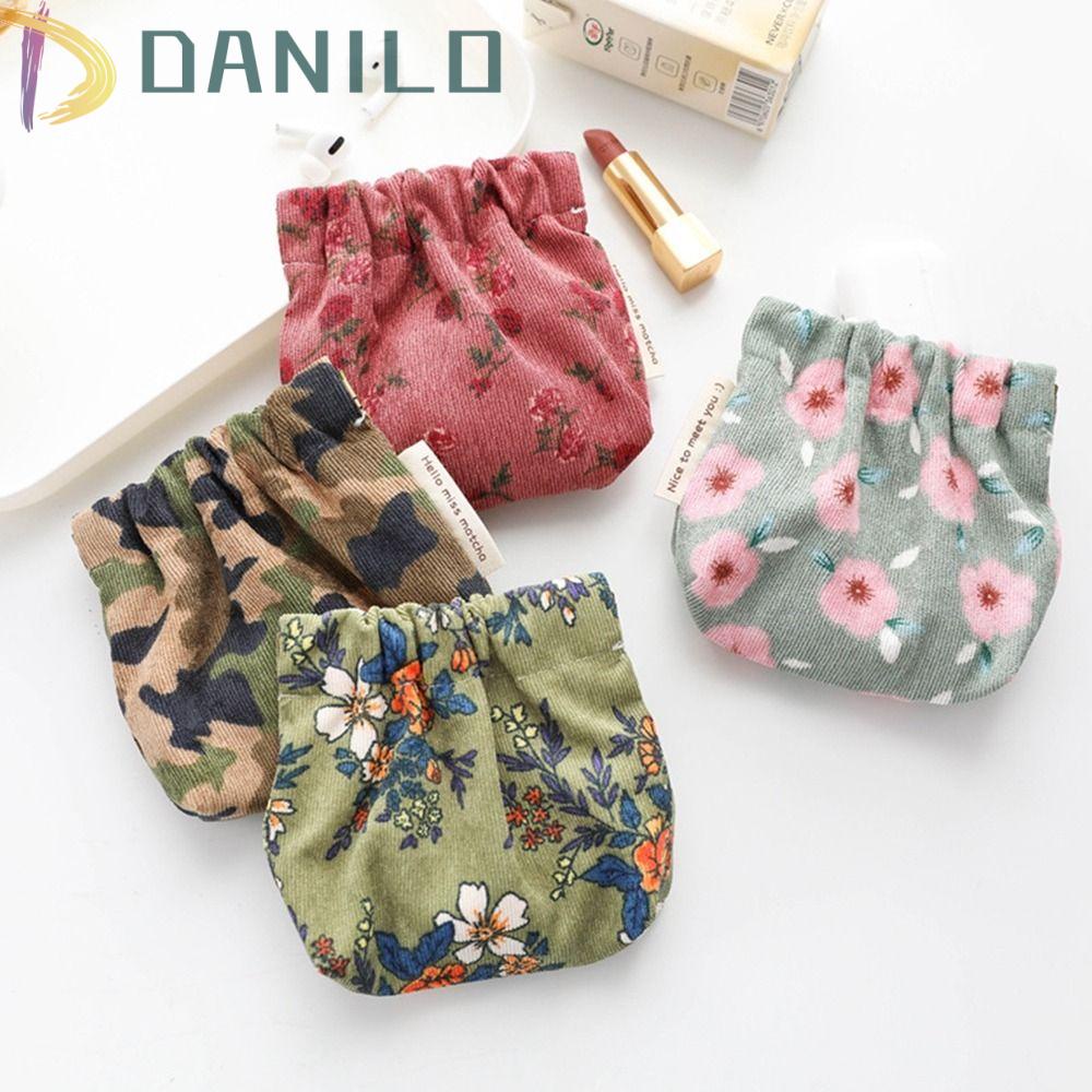 Danilo Túi Đựng Tiền Xu / Khăn Giấy Vệ Sinh Bằng Vải Nhung Kẻ In Họa Tiết Dễ Thương Thời Trang Mùa Xuân Cho Nữ