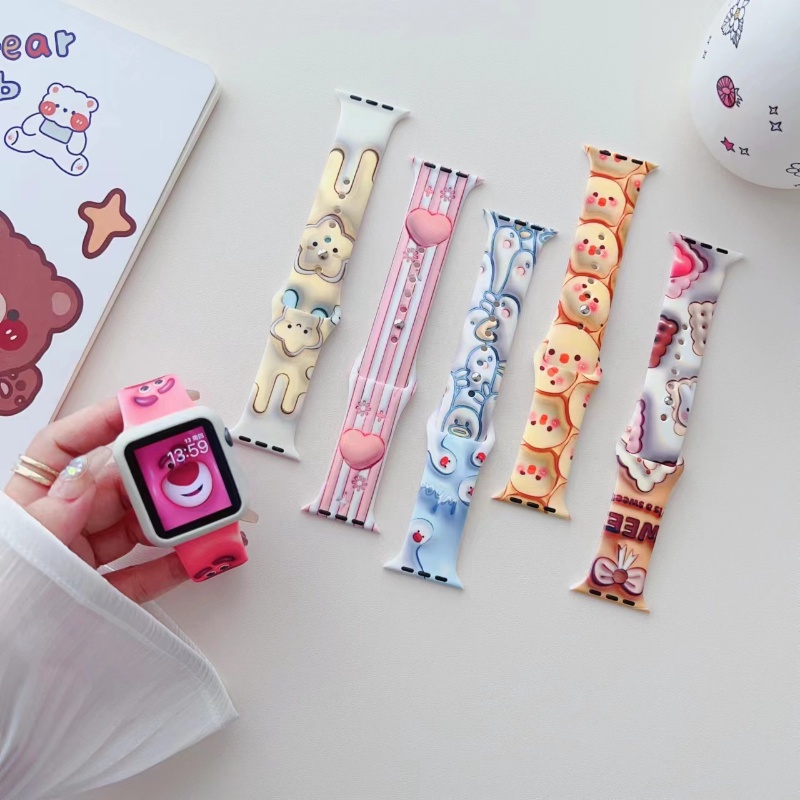 Dây Đeo Đồng Hồ Bằng Silicone In Hoạt Hình Cho Apple Watch 7 se 3 4 5 6 8 49mm 45mm 44mm 42mm 41mm 40mm 38mm