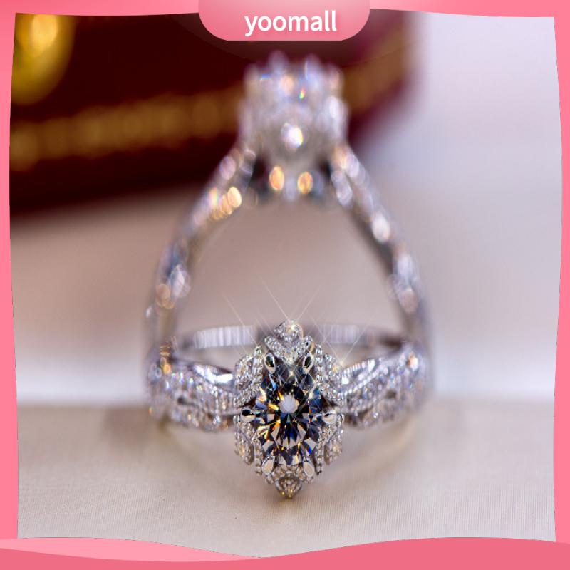 [YM] Nhẫn Đính Hôn Zircon Giả Hình Hoa Và Ngôi Sao Rỗng Mẫu 1 Carat Zircon Phong Cách Âu Mỹ