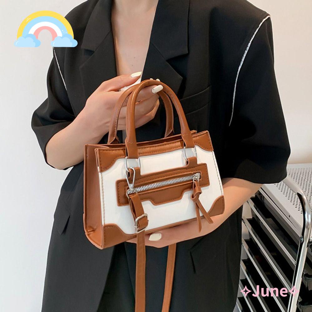 JUNE Túi Đeo Vai / Kẹp Nách Mini Bằng Da Pu Có Khóa Kéo Cho Nữ