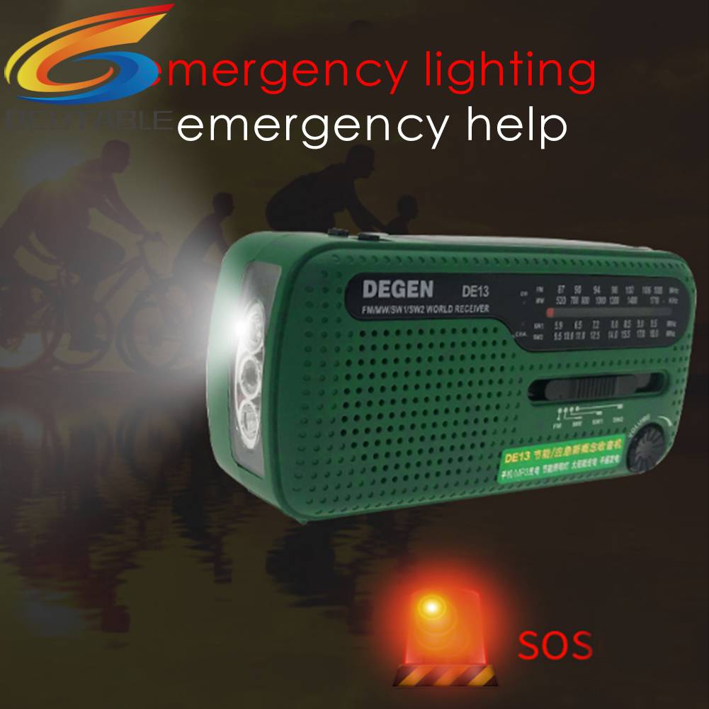 Đài FM AM SW Dynamo Sử Dụng Năng Lượng Mặt Trời DE13