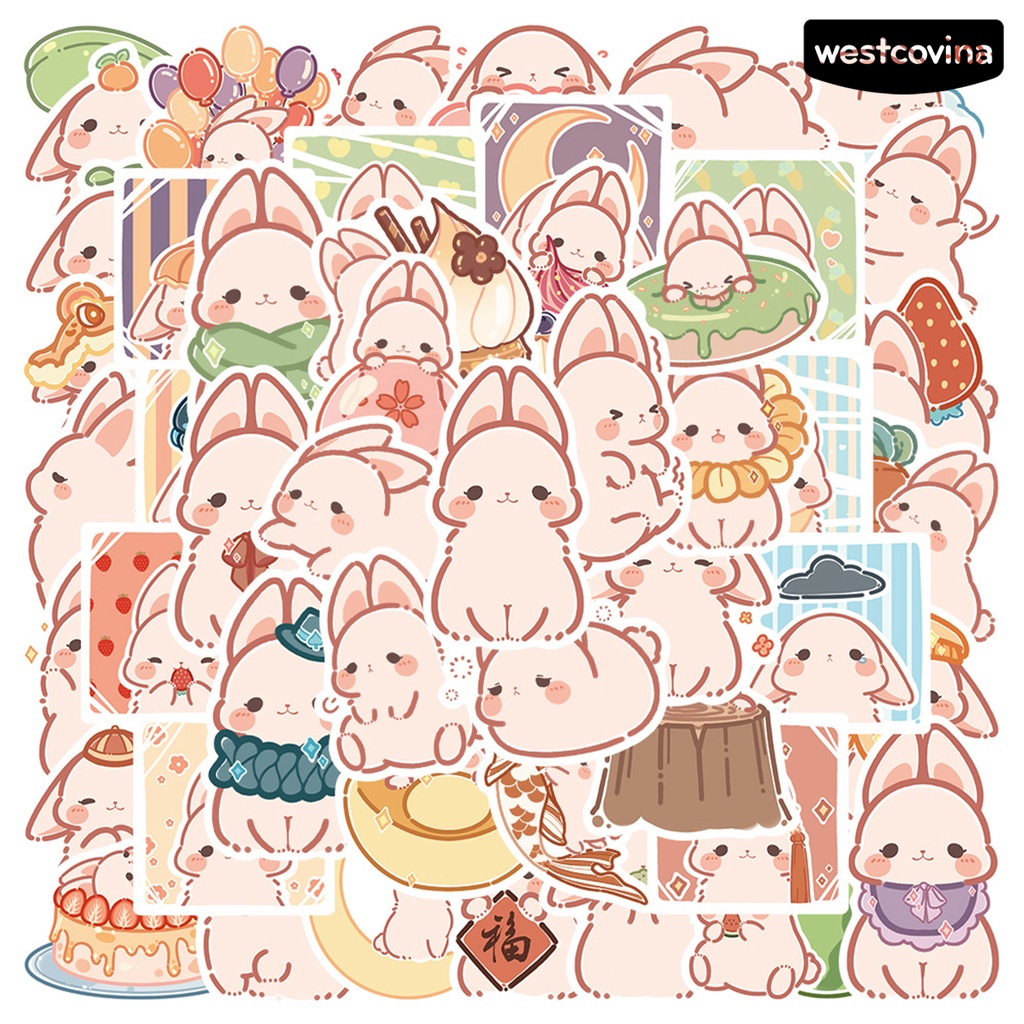 [WSTN]✎Bộ 50 Miếng Dán Họa Tiết Thỏ Hoạt Hình Graffiti Trang Trí Laptop Hành Lý