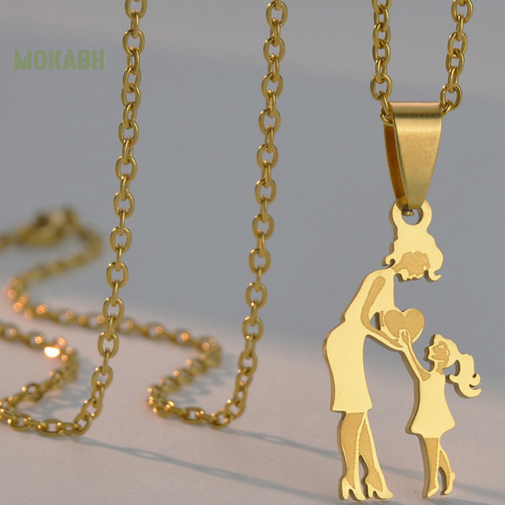 Vòng cổ Mặt Trái Tim Bằng Thép Không Gỉ Màu Vàng Dành Cho Mẹ Và Con Gái