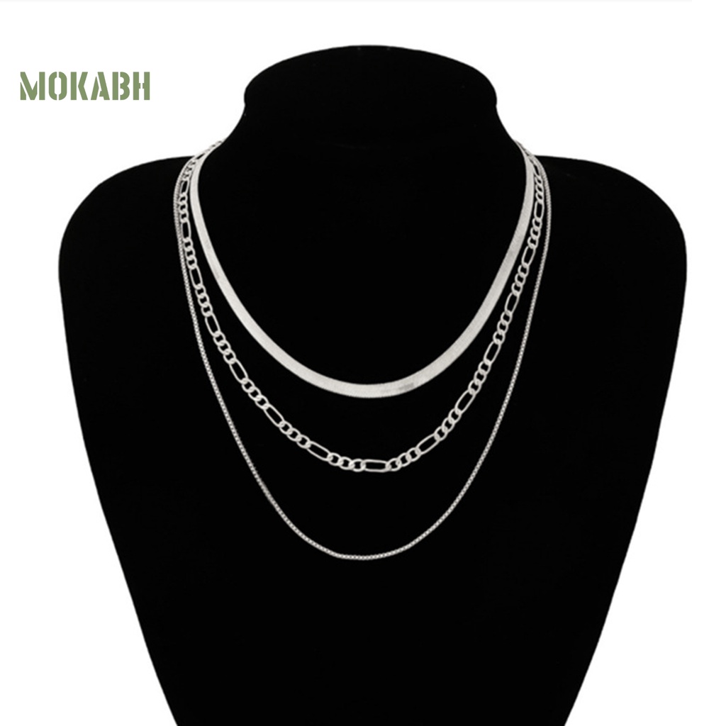 Vòng Cổ Xương Rắn 3 Lớp Màu Vàng / Bạc Tùy Chỉnh Thời Trang Phong Cách Punk Cá Tính [Mok Abh] Dành Cho Nữ