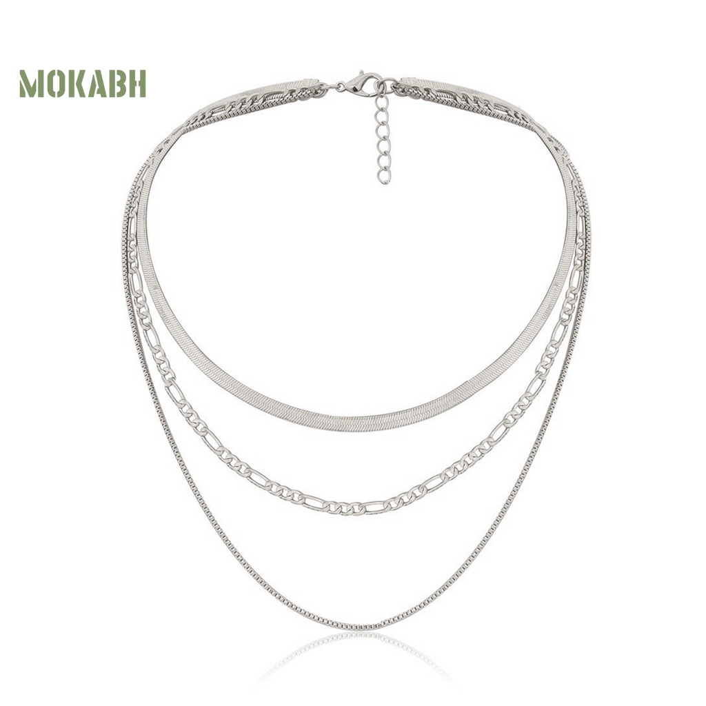 Vòng Cổ Xương Rắn 3 Lớp Màu Vàng / Bạc Tùy Chỉnh Thời Trang Phong Cách Punk Cá Tính [Mok Abh] Dành Cho Nữ