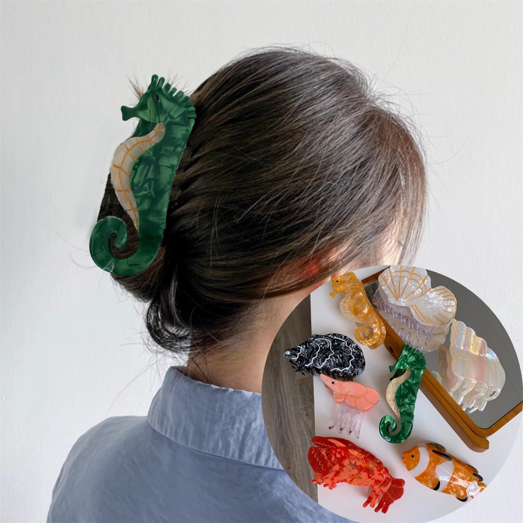 Kẹp Tóc Hình Cá Ngựa Bằng Nhựa Màu Kẹo Xu Hướng Mới Cho Bé Gái