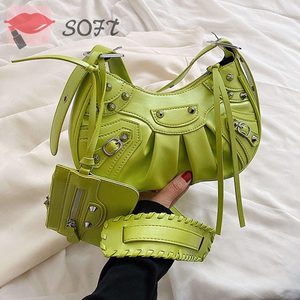 SOFTNESS Túi Đeo Chéo Da PU Đính Đinh Tán Phong Cách Punk