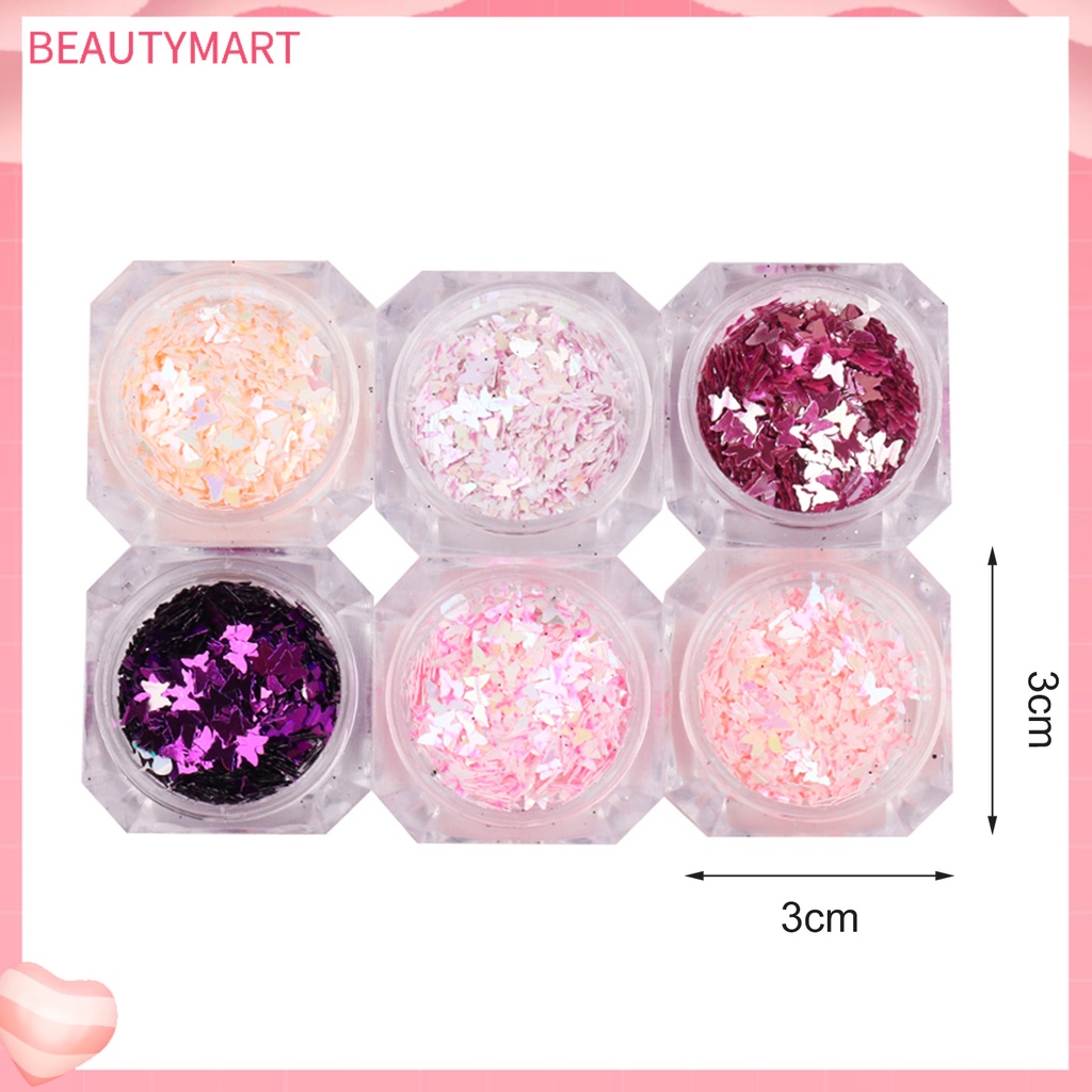 Set 6 Hộp Sequin Hình Bướm Lấp Lánh Trang Trí Móng Nghệ Thuật Cho Nữ