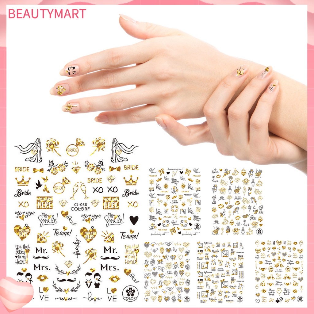 [beautymart] Nhãn Dán Móng Tay Tự Dính Họa Tiết Hoa Hồng Trái Tim Tình Yêu Tinh Tế Chống Rơi Có Thể Tháo Rời Trang Trí DIY