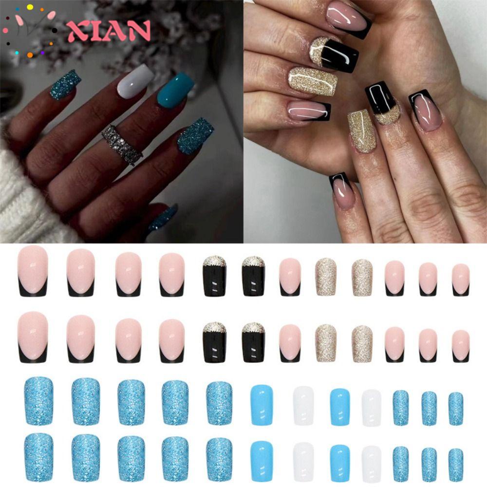 XIANTIN Bộ Móng Tay Giả Đầu Vuông Dạng Nhấn Có Thể Tháo Rời DIY