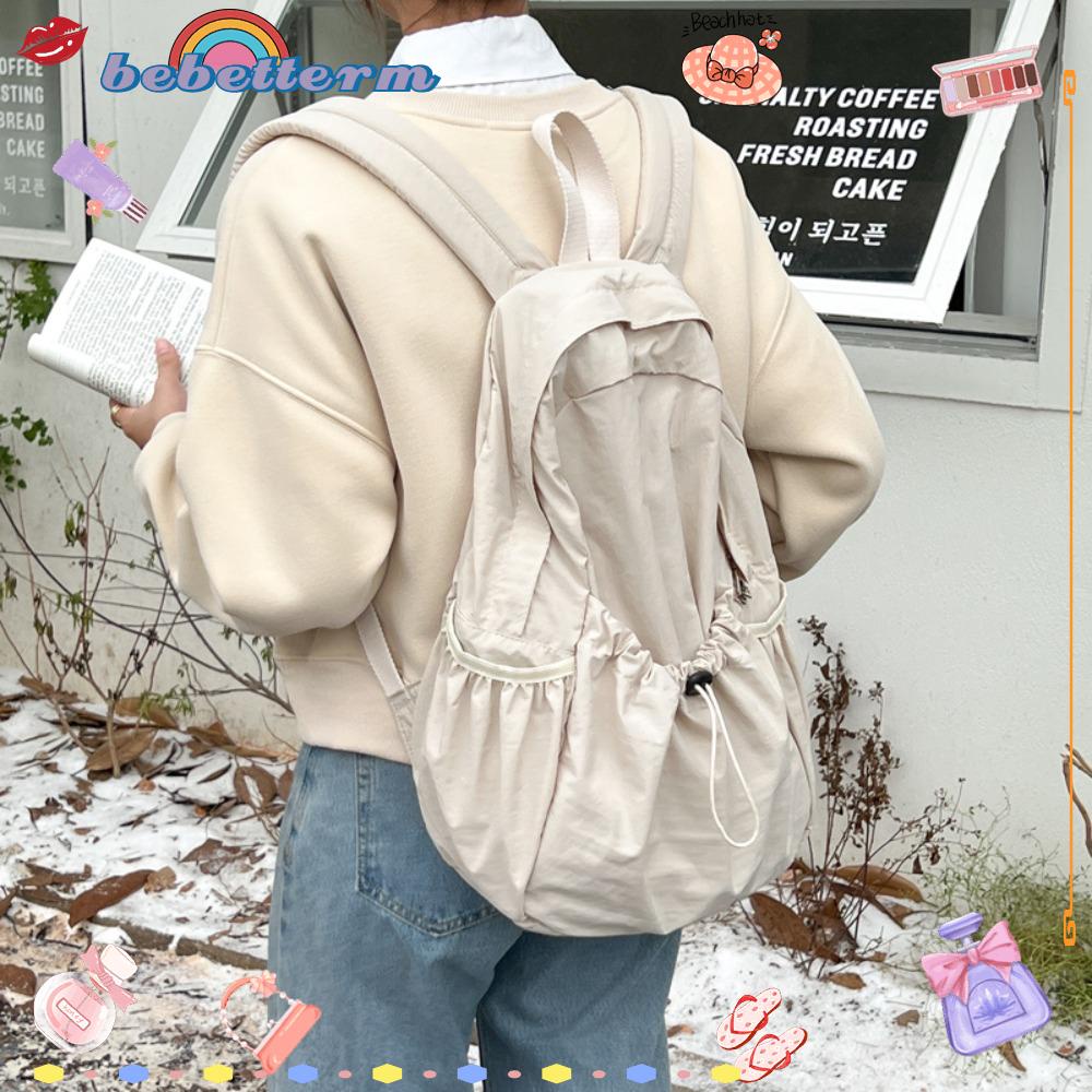 BEBETTERM Ba Lô Nylon Phối Khóa Kéo Thời Trang Hàn Quốc Cho Nữ